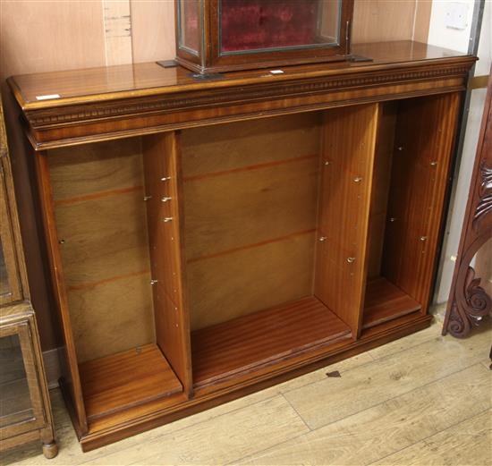 A reproduction mahogany open bookcase W.145cm